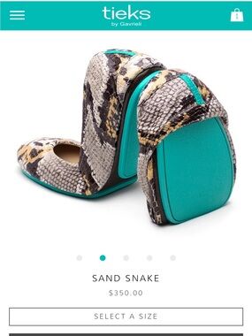 Tieks by Gavrieli Sand Snake Ballet Flats with Teal Soles sz 11